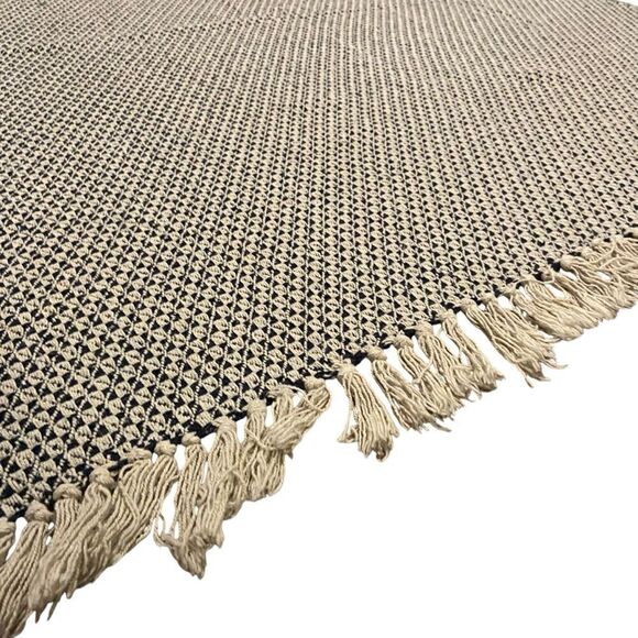 Boho Patterned Throw Blanket with Fringe in Blue and White - Picture 4 of 6